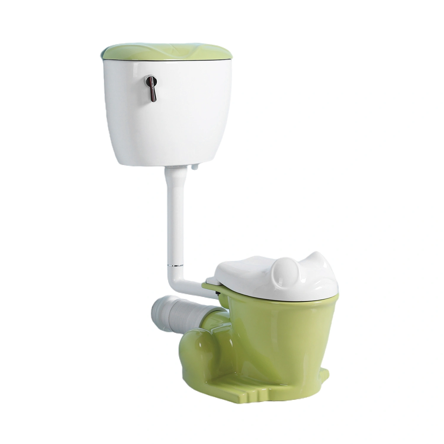 Cute frog shape green and white children’s one-piece toilet kid size washdown toilet with slow-closing toilet seat